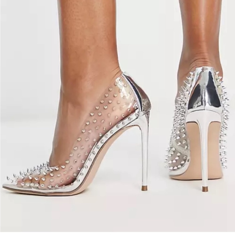 Steve Madden Clear Silver Spiked Stiletto Pump 💎